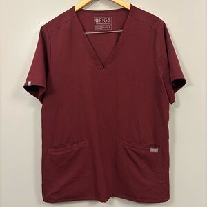 Figs Men’s Technical Wear Deep Red Scrubs V-Neck Shirt XL